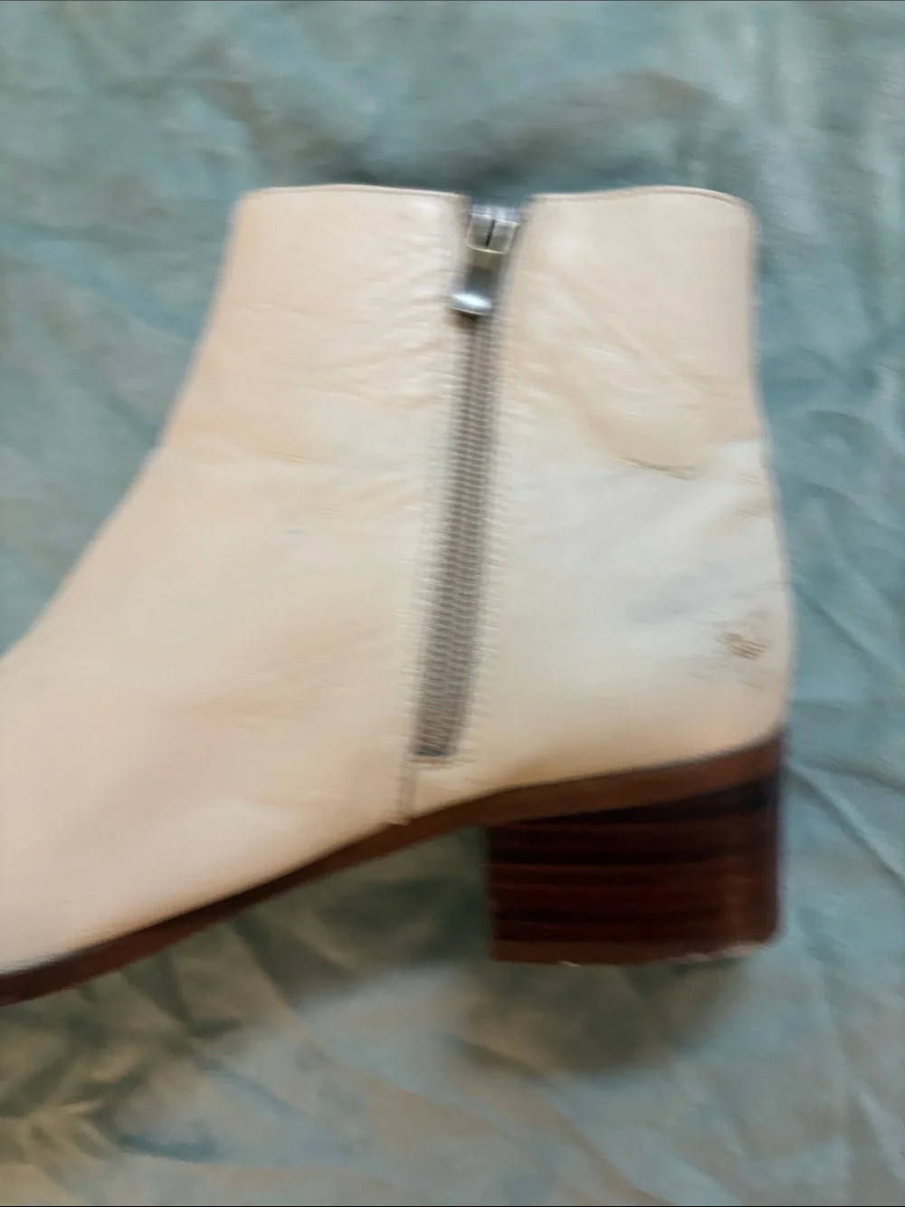 J. Crew Cream Leather Ankle Booties with Low Stacked Heel